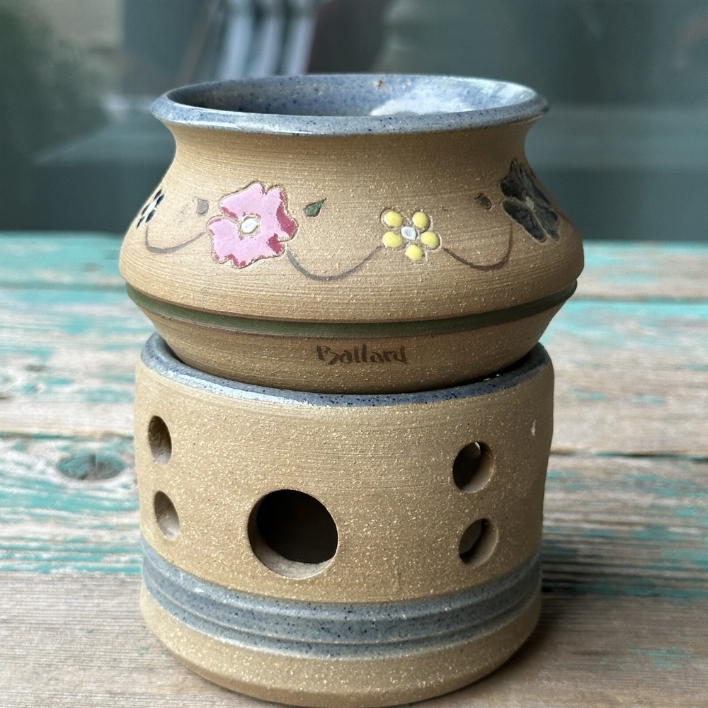 Ballard Candle Holder Pottery Stoneware Diffuser 5.5 Inch Warm Wax Floral Signed